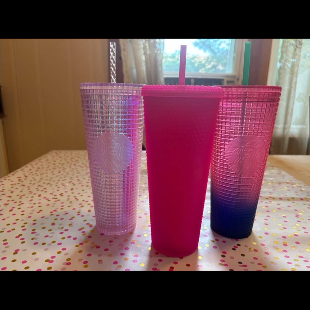 Starbucks Pink, Iridescent & Pink-Blue Ombre Studded Cold Cups